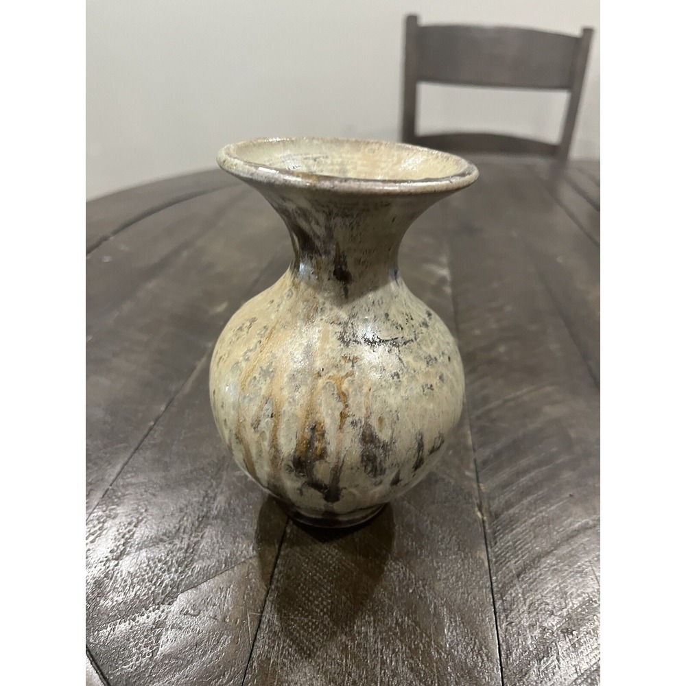 Vtg Dempsey Carpenter Stoneware‎ Fluted Vase Tan Grey Speckled Signed 1992 5.5” - Picture 6 of 8